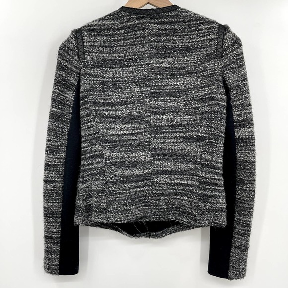 Rebecca Taylor Tweed Asymmetric Faux Leather Trim Jacket Grey Boucle Size 2 Moto - Picture 14 of 16